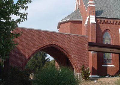 A red brick building.